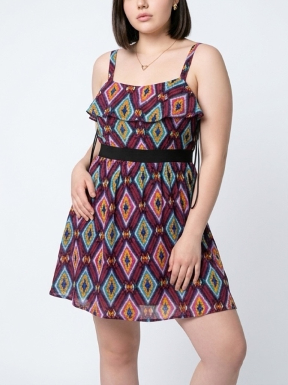 Forever 21 Multicolor Ikat Print Dress with Black Waistband